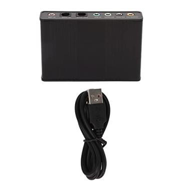 Imagem de Cartão de som USB 6 canal 5.1 adaptador de áudio externo com taxa de amostragem de 48kHz para laptop de laptop para PC liga de alumínio (Preto)