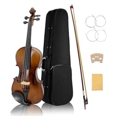 Imagem de Yinfente Viola acústica de 4 cordas 42 cm tamanho completo para estudantes, iniciantes, instrumento de viola completo feito à mão profissional com capa, arco do Brasil, pano de limpeza, ponte, cordas