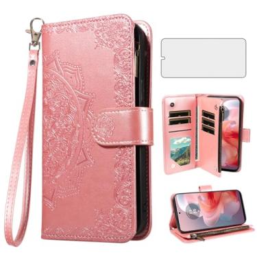 Imagem de Asuwish Capa de celular para Motorola Moto G Power 5G 2024 capa carteira celular com protetor de tela de vidro temperado e flor flip porta-cartão de crédito suporte suporte G5 mulheres homens ouro