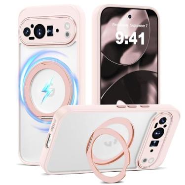 Imagem de AmoraAqua Capa compatível com Google Pixel 9 Pro XL com suporte magnético de 360° [compatível com Mag-Safe] Capa de celular translúcida à prova de choque para Google Pixel 9 Pro XL de 6,8 polegadas