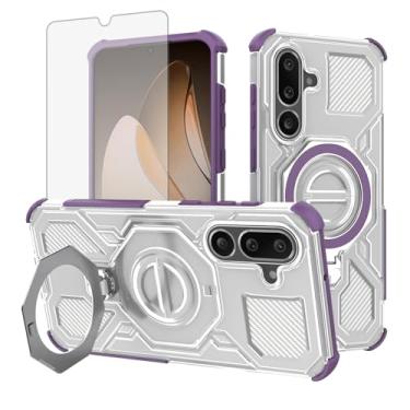 Imagem de Furill Capa de telefone para Samsung Galaxy M56 5G com protetor de tela de vidro temperado Slim Magnetic Rugged Stand Ring Holder Hybrid Transparente TPU Protective Clear Cell Cover F56 5G Mulheres