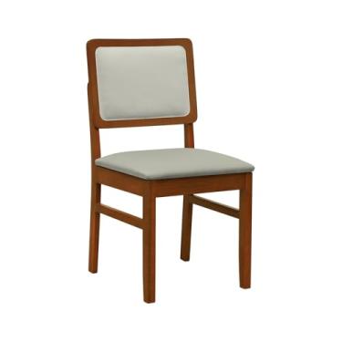 Imagem de Cadeira Puffer Madeira Maciça Assento e Encosto Estofado - Amêndoa - Assento Estofado Linho Bege