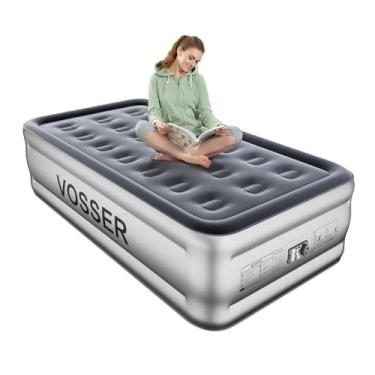 Imagem de VOSSER Colchão de ar duplo com bomba embutida, colchão inflável de 45,72 cm, colchão inflável em 2 minutos, colchão de ar solteiro solteiro para acampamento, chão e viagem, cama de ar para adultos