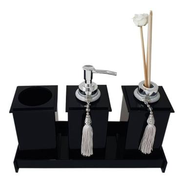 Imagem de Kit Potes Em Acrílico Para Banheiro 4 Pçs Luxo K15pt4 Preto