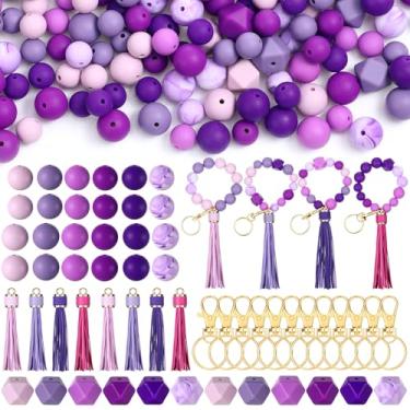 Imagem de Maysing 313 contas de silicone para kit de fabricação de chaveiros roxas 15 mm 12 mm redondas 14 mm contas soltas de silicone poligonal para chaveiros fazer colar faça você mesmo, pulseira, joias