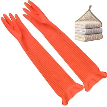 Imagem de Vsootal 3 pares de luvas de cozinha extra longas para lavar pratos, luvas de limpeza de borracha de 51 cm, luvas de látex reutilizáveis, mangas compridas (grande, vermelha)