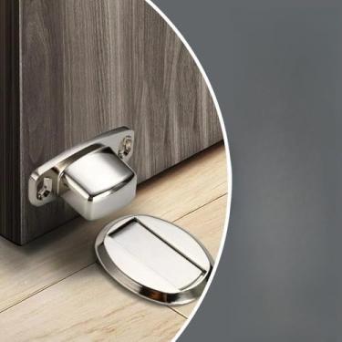 Imagem de Prendedor Porta Magnético Slim Adesivo 3m Aço Inox Cromado Batente Trava Porta Segurador Imã Forte(KIT 4 Prata)