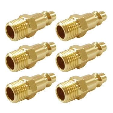 Imagem de Uenede 6 peças de latão 1/20.3 cm NPT macho mangueira de ar industrial plugue de conexão rápida compressor de ar adaptador de acoplador pneumático