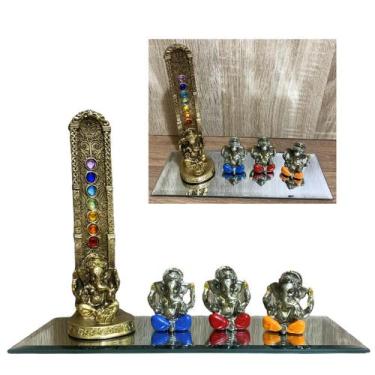 Imagem de Kit Porta Incenso Ganesha 7 Chakras Trio Em Resina + Bandeja - Mundo C
