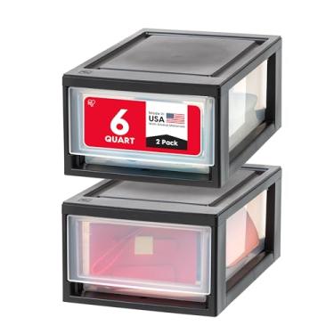 Imagem de Organizador de gaveta de plástico IRIS USA 6 Qt. Gavetas empilháveis, pacote com 2, unidade empilhável com gaveta deslizante para roupas, quarto, cozinha, embaixo da pia, despensa, sala de artesanato