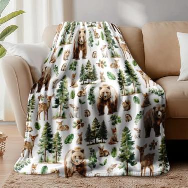 Imagem de WADORN Cobertor de floresta animal, aconchegante, macio, pinheiro, urso, coelho, veado, cobertores, flanela, felpudo, presentes para escritório, sala de estar, sofá-cama, poltronas, 140 x 128 cm