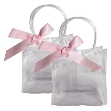 Imagem de 6 peças de sacos de presente transparentes com fita rosa bolsa transparente para presente de casamento pequena sacola de plástico para lembrancinhas de festa elegante bolsa de chá de noiva com alças