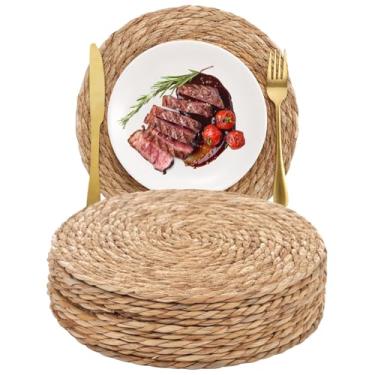 Imagem de Jogo americano de vime redondo de 10 peças, jogo americano de palha de 30,5 cm, tapetes de rattan de cor natural de alga marinha, tapetes de mesa à prova de calor, decoração rústica para jantar, mesas
