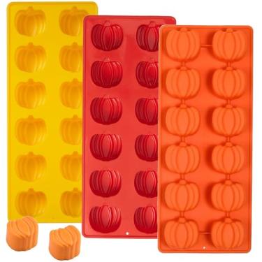 Imagem de Molde de chocolate de abóbora, pacote com 3 mini moldes de chocolate de silicone de abóbora, molde de doces de outono para decoração de bolo de outono, dia das bruxas, muffin, bolo, sabonete, velas