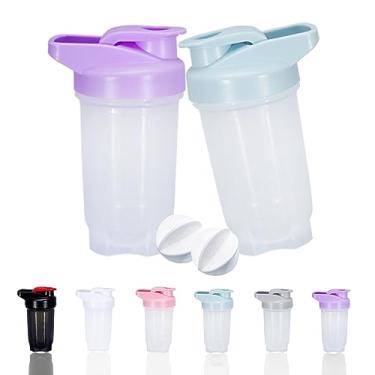 Imagem de GAISHION Garrafa coqueteleira de shakes de proteína e coqueteleira de 300 ml com bolas de batedeira, conjunto de garrafas de proteína - plástico não BPA (Bule + roxo (2 peças))