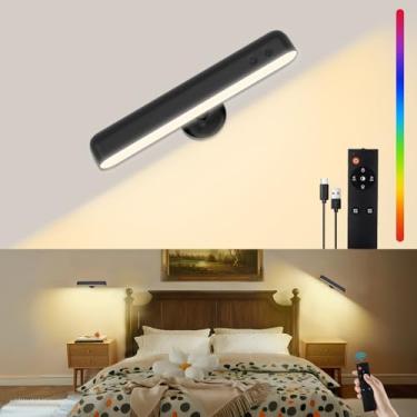 Imagem de Llamau Arandela de parede operada por bateria, luz de parede LED recarregável de 7500 mAh para quarto com controle remoto, rotação de 360°, temporização, 3 cores reguláveis, lâmpada de parede sem fio