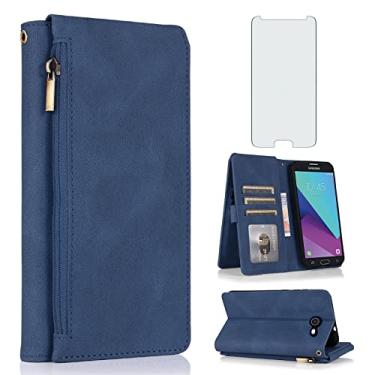 Imagem de Compatível com Samsung Galaxy J3 Luna Pro J 3 Prime 2017 Emerge 3J Eclipse Mission Capa carteira protetora de tela de vidro temperado com zíper capa flip de couro suporte para cartão para S327VL