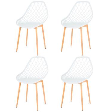 Imagem de Kit 4 Cadeiras ANM8196F Cloe Kaila Anima Office Em Polipropileno Branco Base Metal Simulando Madeira
