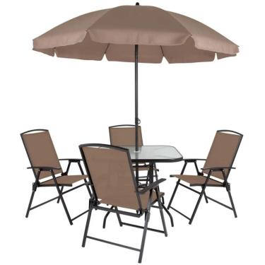 Imagem de Conjunto de Mesa e Guarda-Sol com 4 Cadeiras para Jardim Acapulco MOR