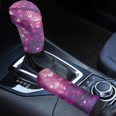 Imagem de AFPANQZ Conjunto de capa de freio de mão para carro com estampa espacial Nebulosa com capa de câmbio de engrenagem de carro decoração interior automotiva para mulheres homens, caminhão, SUVs, Sedãs, conjunto de 2 unidades rosa azul