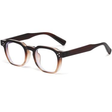 Imagem de AIEYEZO Óculos retrô com luz azul para homens e mulheres, óculos quadrados com moldura grossa, modernos, vintage, óculos de computador, Marrom dégradé, MM