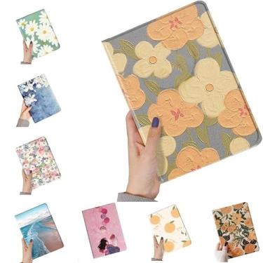 Imagem de Capa floral para iPad Pro 33.0 cm (M4) 2024 capa com estampa floral fofa e fina de couro com suporte para lápis hibernar/despertar automaticamente, cor E