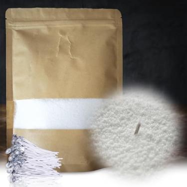 Imagem de DRMAISON Kit DIY de cera de vela perolada - 1,000 g, branco, não tóxico e livre de fumaça, recarregável com 60 pavios, chama de longa duração, altamente personalizável para decoração de casamento