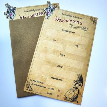 Imagem de HANDRA 30 peças de convites de festa de chá Alice no País das Maravilhas com envelopes para casamentos, chás de panela e aniversários Onederland