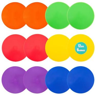 Imagem de Aryjmz Marcadores pontuais de 25,5 cm, 12 peças, marcadores de piso de borracha antiderrapante, cones planos, pontos de poliéster para futebol, basquete, esportes, velocidade, agilidade, treinamento e