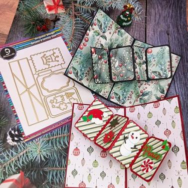 Imagem de Alinacutle Corte de metal de Natal cortado para embalagem de presente, papel artesanal, confecção de cartões, faça você mesmo, álbuns, álbuns, decoração de presentes de Natal (cartão pop-up)