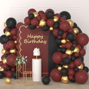 Imagem de Kit de guirlanda de arco de balão de ouro preto vinho - kit de arco de balão preto de balões metálicos vermelho vinho para aniversário, formatura, noivado, dia dos namorados, decoração de festa de