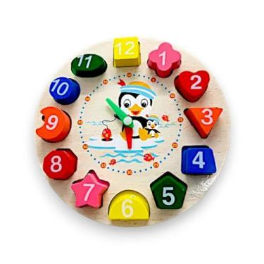 Imagem de Relógio Educativo Brinquedo de Madeira Montessori Pedagógico - Dony To