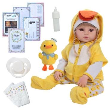 Imagem de Bebê Reborn Boneca 100% Silicone Pode Banho Enxoval Patinho - Cegonha 
