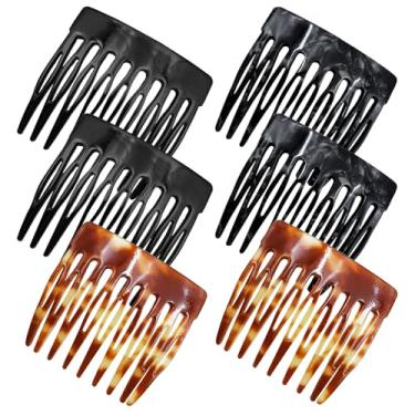 Imagem de 6 peças de pentes laterais de cabelo francês, acessórios decorativos para penteados franceses, grampos de pente de cabelo fortes para mulheres (preto, acetato preto, âmbar)