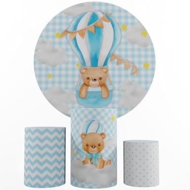 Imagem de Kit Decoração Festa, Painel Ursinhos + Trio Capas De Cilindros (Baloeiro azul 01)