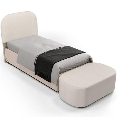 Imagem de Cabeceira Cama Box 100cm Lanna com Puff Recamier Doha W01 Linho Cru - Lyam Decor