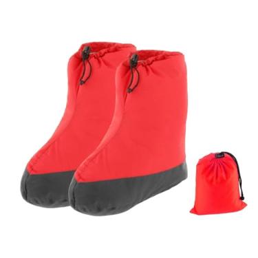 Imagem de Generic Botas de penas, meias quentes para dormir, confortáveis, respiráveis, calçados térmicos com bolsa de armazenamento para esqui e snowboard, L Red