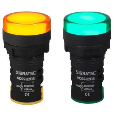 Imagem de 2 Sinaleiro Monobloco Led 22mm 127/220v Ad22 Amarelo e Verde - Sibrate