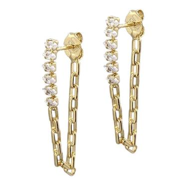 Imagem de Brinco folheado a ouro 18k fio 6 zircônias