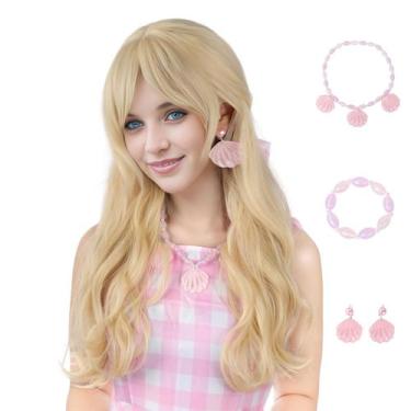 Imagem de Peruca MUPUL Blonde Wavy Long com franja para cosplay feminino