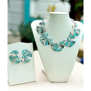 Imagem de Conjunto de Brinco e Colar Prateado - Bijuteria Elegante - no-brand