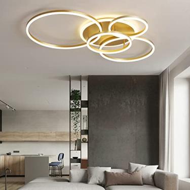 Imagem de Luminária de teto LED moderna com controle remoto, novas lâmpadas suspensas de arte, lustre de teto, geometria redonda e montagem embutida regulável para sala de estar, quarto/branco/3 cabeç