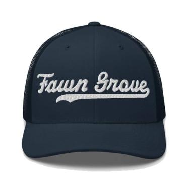Imagem de Boné de caminhoneiro Fawn Grove Fawn Grove boné bordado com texto escrito vintage malha esportiva swoosh presente lembrança headwear PA azul-marinho
