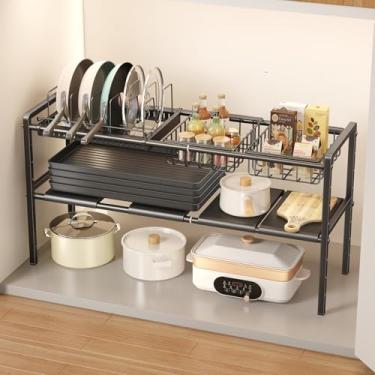Imagem de Mustorn Organizador de panelas e frigideiras sob o armário, organizadores expansíveis sob a pia de 2 níveis, altura ajustável, suporte de panela e tampa com 6 divisórias (4 painéis, 2 cestos, 1 rack