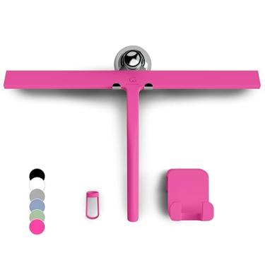 Imagem de GÜTEWERK Rodo de chuveiro para portas de vidro, rodo de janela de silicone, banheiro e limpeza de vidro - rosa - 38 cm