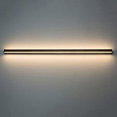 Imagem de Luminária de parede linear, luminária de parede em tira de metal preto, luminária de cabeceira minimalista para quarto, arandelas modernas para decoração de sala de estar, luminária de pared