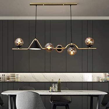 Imagem de Lustre pendente moderno de LED com esfera de vidro, estilo nórdico, luminária de teto suspensa para cozinha, design de meados do século, com cúpula de vidro globo, acabamento dourado, 47 x 1