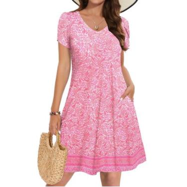 Imagem de Vestido feminino Zeagoo Summer Spring Boho A Line com decote em V rosa