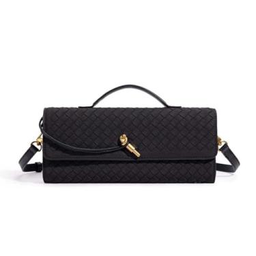 Imagem de AWUXINE Bolsa feminina de tecido feito à mão, casual, bolsa clutch de couro de camurça, bolsa tiracolo moderna, Preto