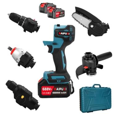 Imagem de Kit De Ferramentas Sem Fio E Sem Escovas De 5 PeçAs, Conjunto Completo Com 2 Baterias, Com Furadeira/Martelo/Esmerilhadeira Angular/Chave/Serra EléTrica Para Bricolage E ConstruçãO